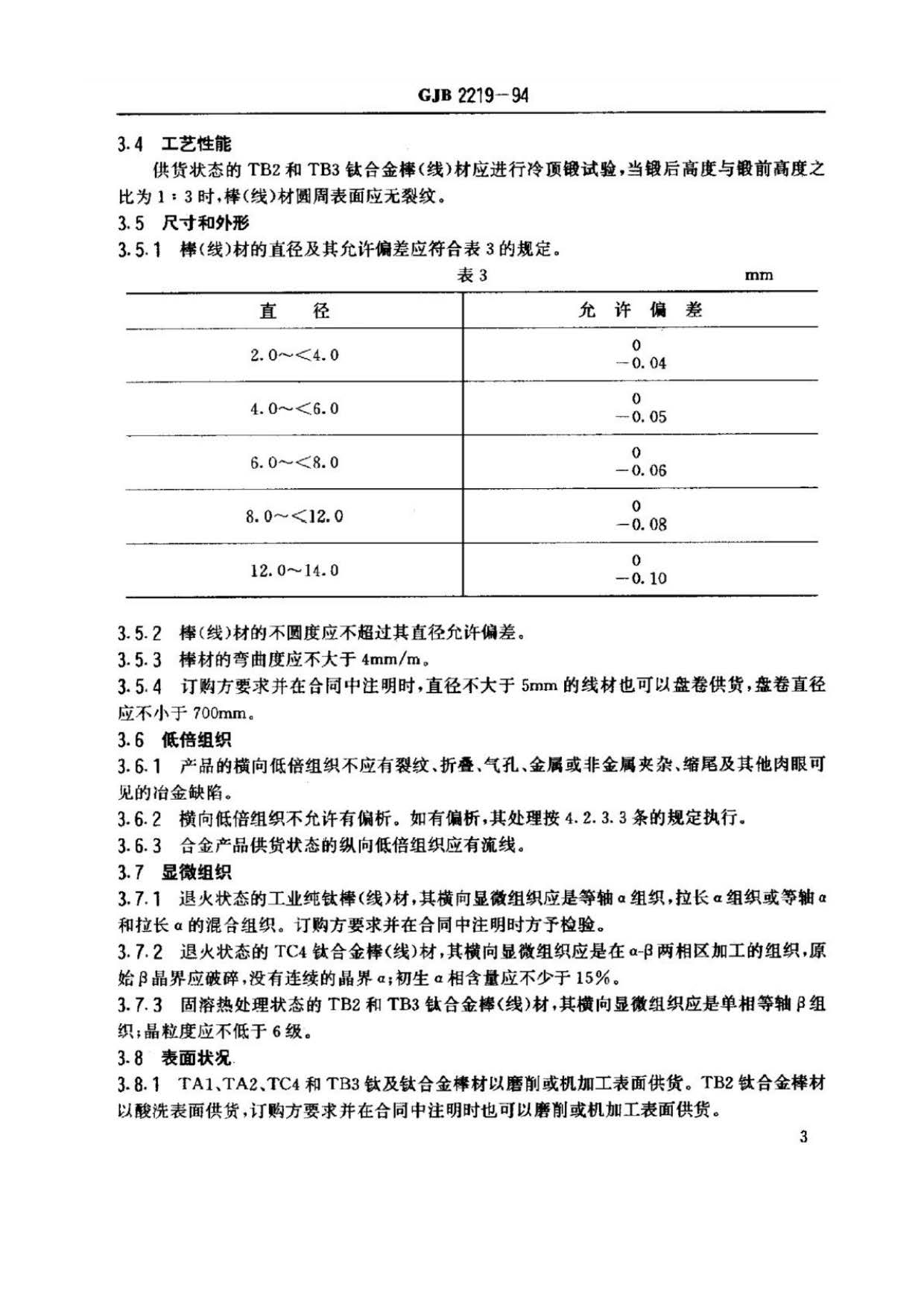 緊固件用鈦及鈦合金棒（線）材規(guī)范國軍標 GJB 2219-94
